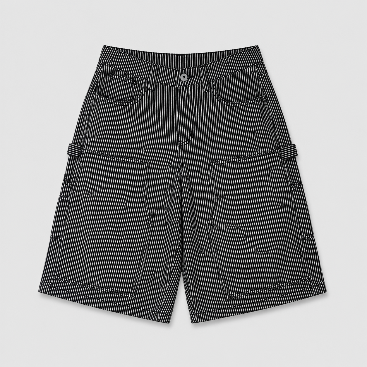 WASHED HICKORY DOUBLE KNEE SHORTS - BLACK
