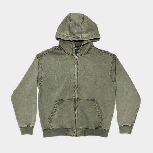 VINTAGE WASH ZIP HOODIE - OLIVE