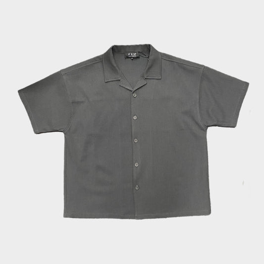 CROP BOWLING SHIRT - CHARCOAL