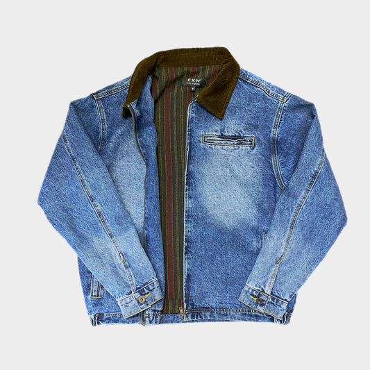 CORDUROY COLLAR DENIM JACKET WOOL LINING (BLUE)