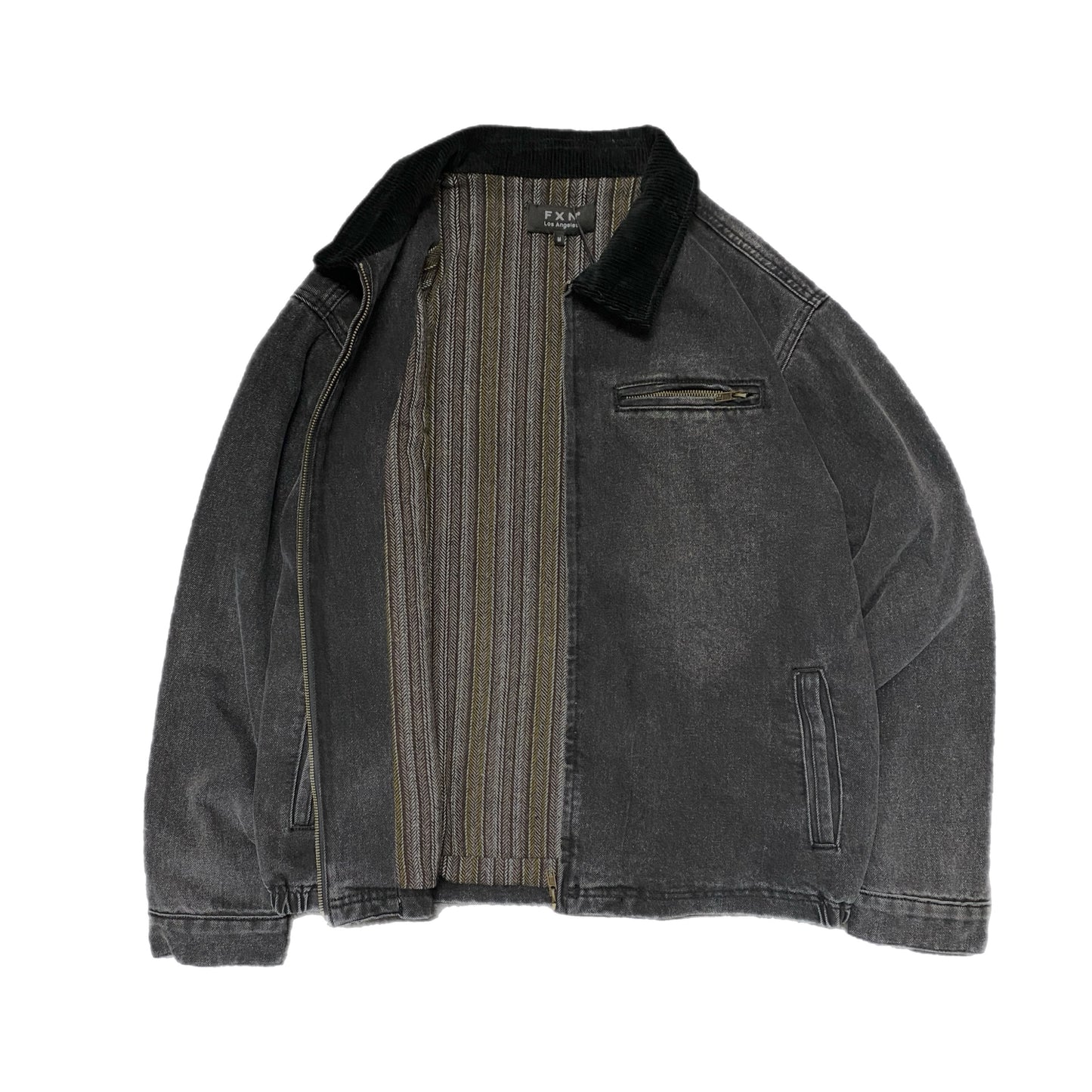 CORDUROY COLLAR DENIM JACKET WOOL LINING (BLACK) - FXN menswear
