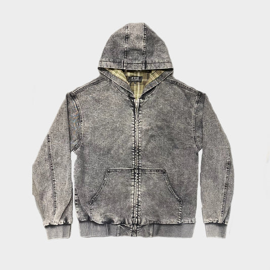 VINTAGE DENIM HOODIE JACKET - BLACK