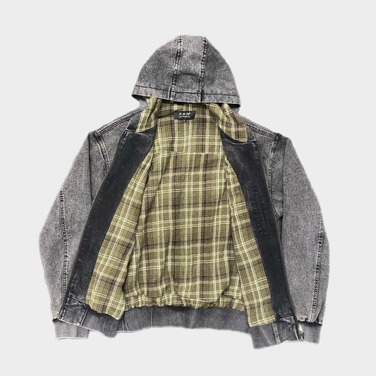 VINTAGE DENIM HOODIE JACKET - BLACK