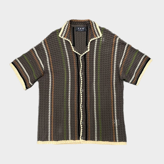 STRIPED CROCHET SHIRT - CHARCOAL