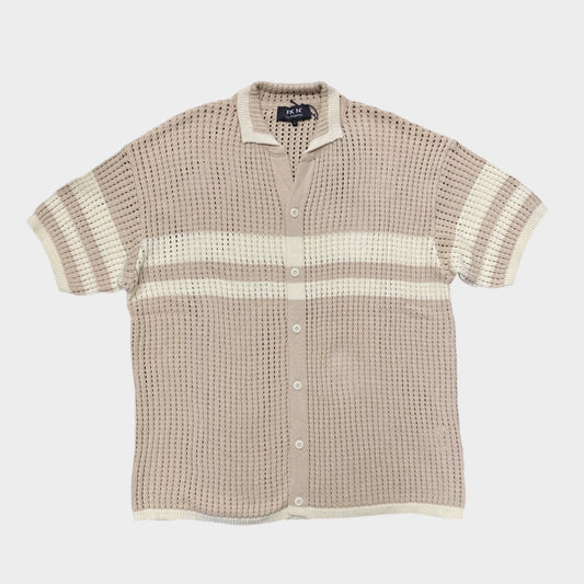 WIDE STRIPED CROCHET SHIRT - TAN/BROWN
