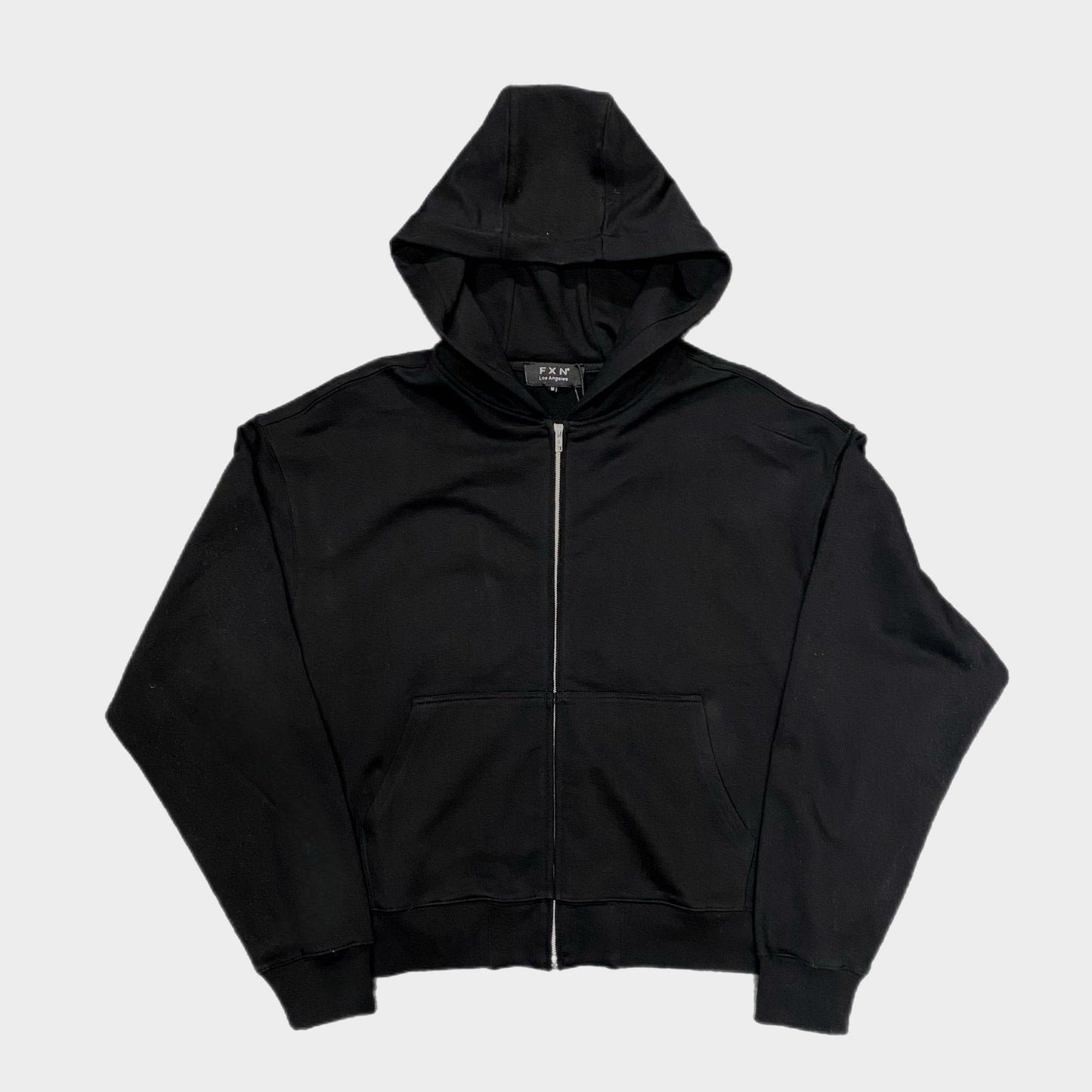 METAL ZIP CROP HOODIE - BLACK