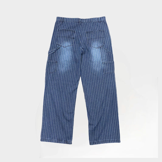 PINSTRIPE CARPENTER PANTS - DENIM BLUE