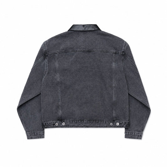 LEATHER COLLAR JACKET - BLACK