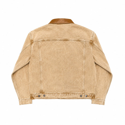 LEATHER COLLAR JACKET - TAN