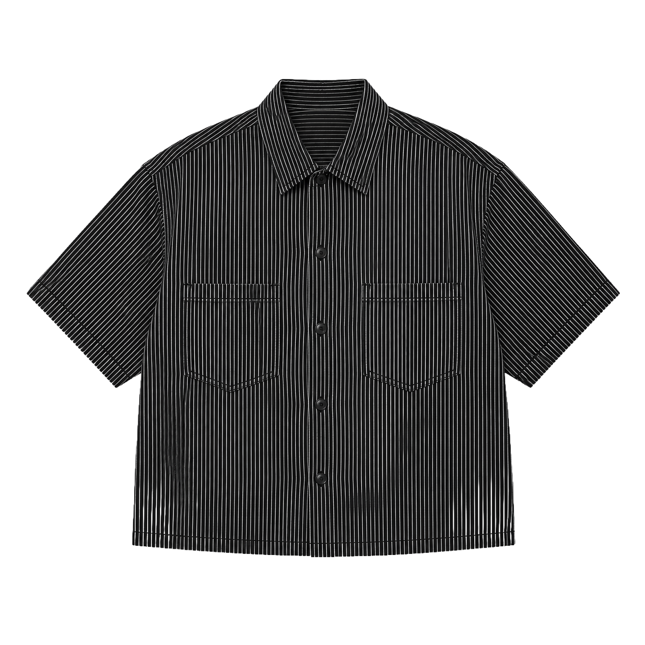 WASHED HICKORY CROP SHIRT - BLACK