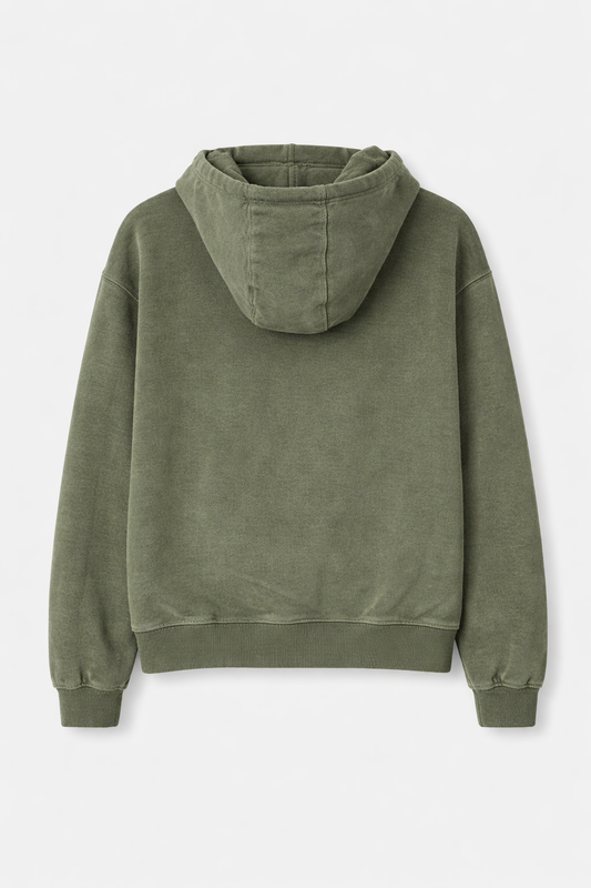 VINTAGE WASH ZIP HOODIE - OLIVE