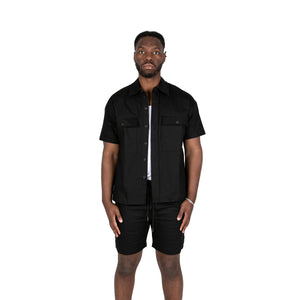 MILITARY SHORT SLEEVE SHIRT + CARGO SHORT - BLACK