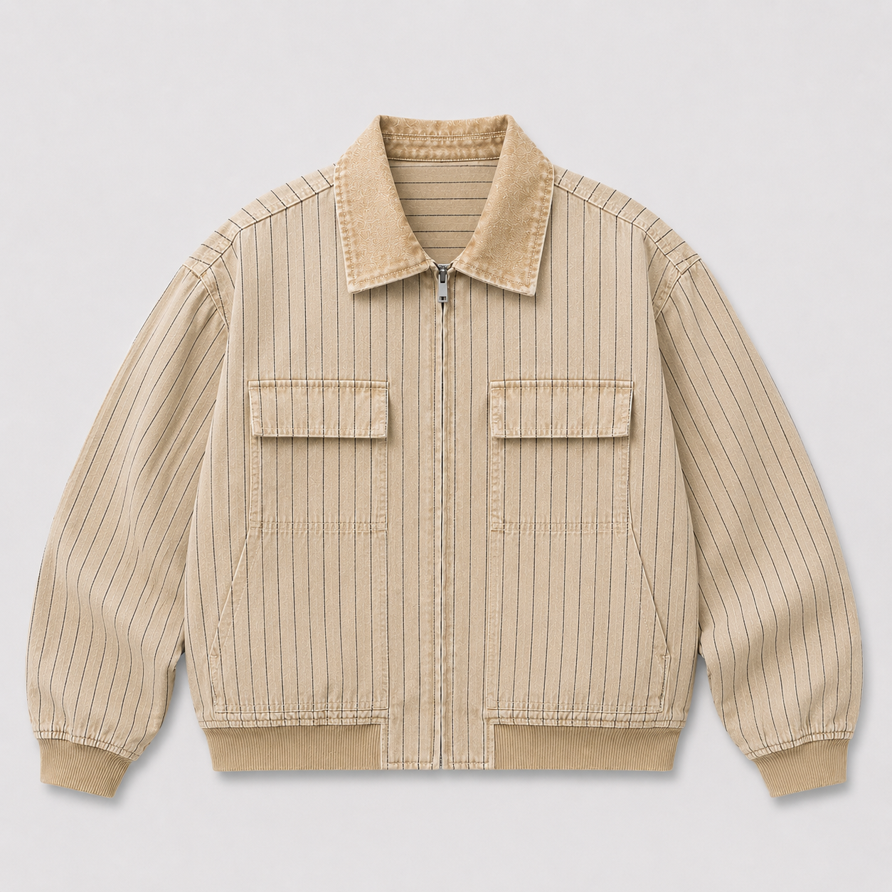 PINSTRIPE VINTAGE WORK JACKET - BEIGE
