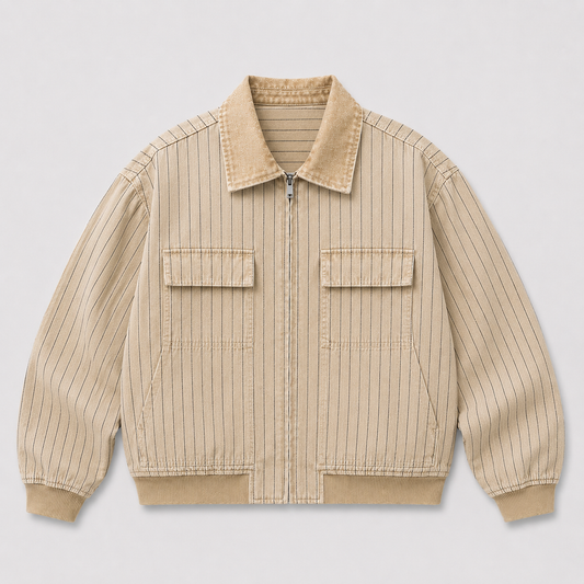PINSTRIPE VINTAGE WORK JACKET - BEIGE