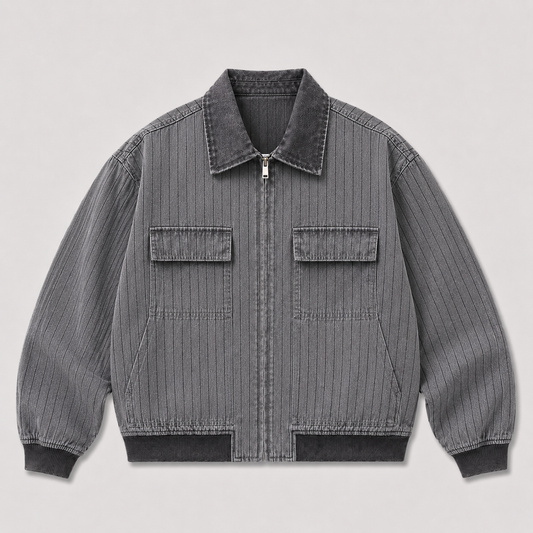 PINSTRIPE VINTAGE WORK JACKET - CHARCOAL
