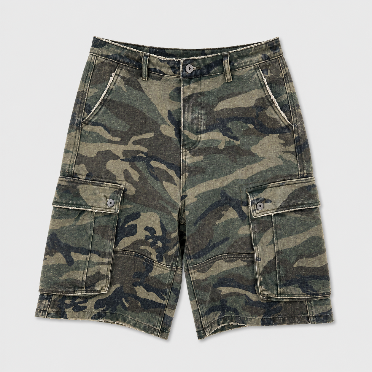 EXTRA BAGGY CAMO CANVAS SHORTS  - OLIVE/BROWN