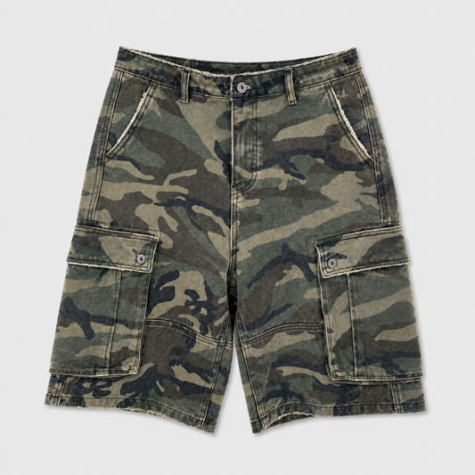 EXTRA BAGGY CAMO CANVAS SHORTS  - OLIVE/BROWN