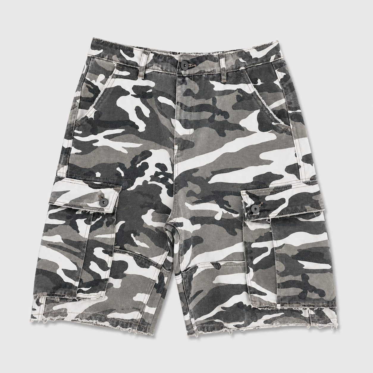 EXTRA BAGGY CAMO CANVAS SHORTS  - WHITE/BLACK