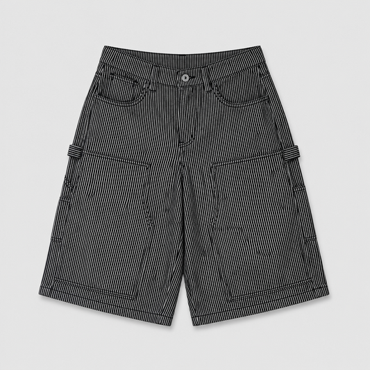 WASHED HICKORY DOUBLE KNEE SHORTS - BLACK