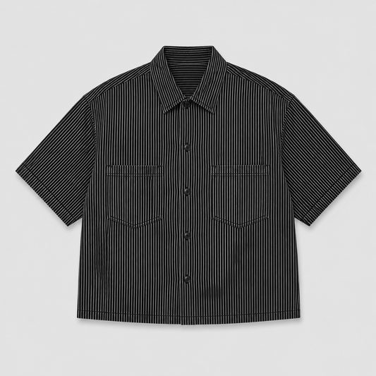 WASHED HICKORY CROP SHIRT - BLACK