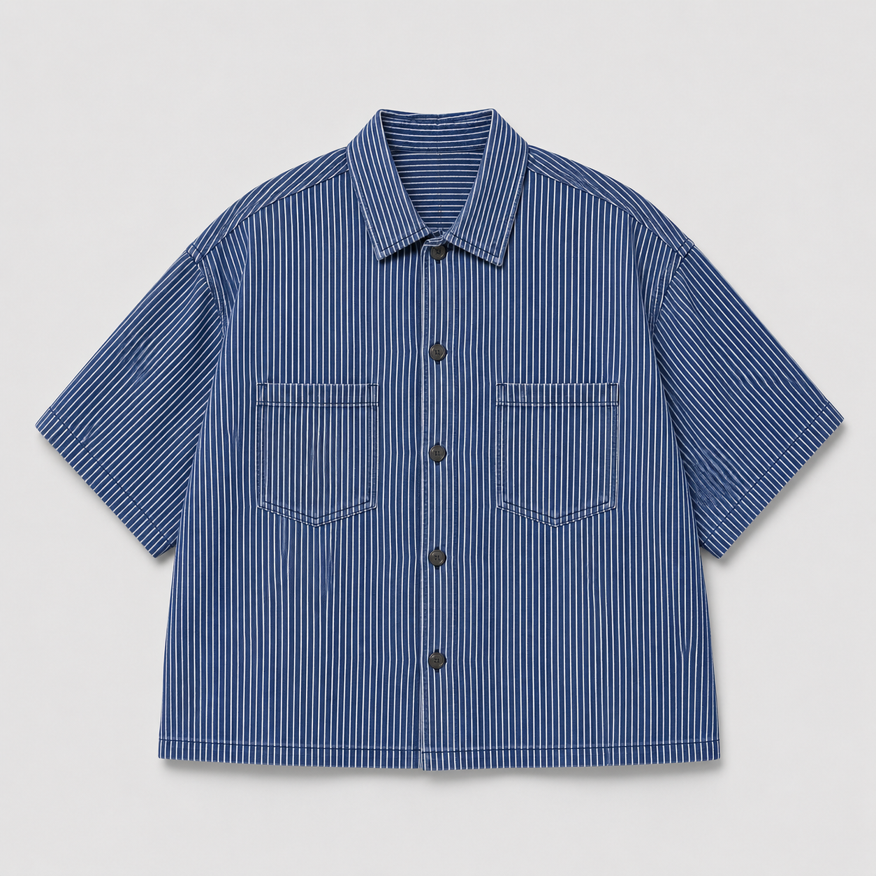 WASHED HICKORY CROP SHIRT - BLUE