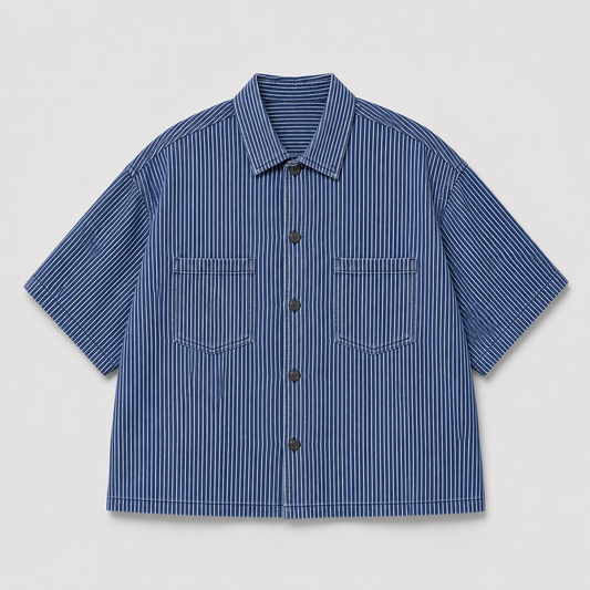 WASHED HICKORY CROP SHIRT - BLUE