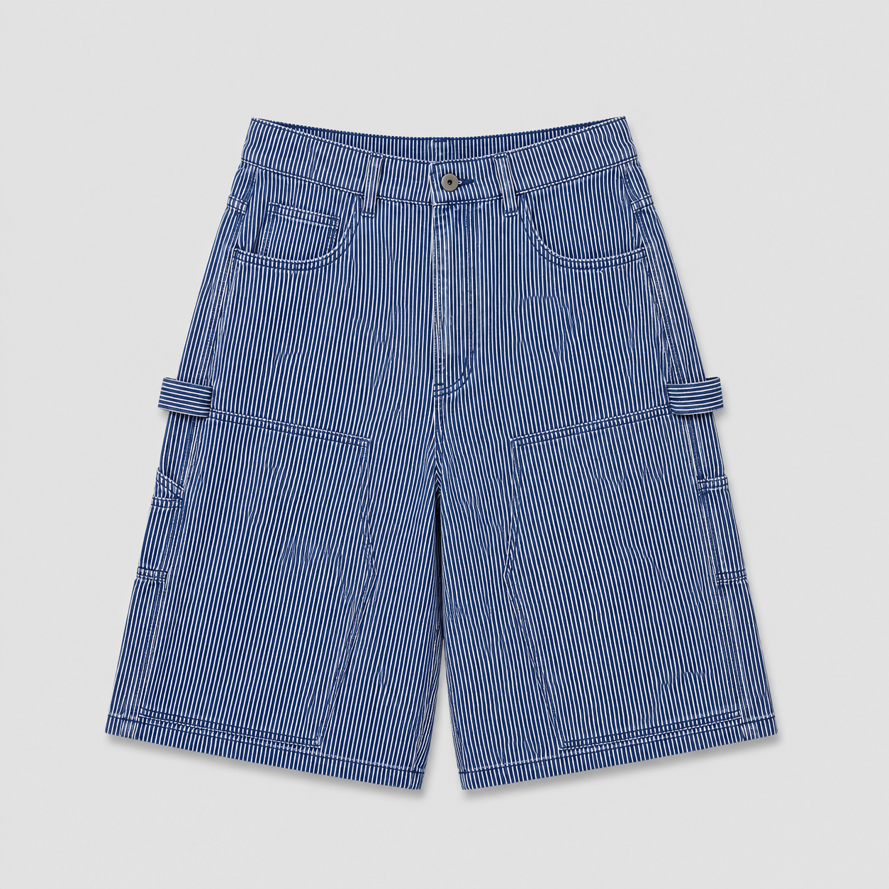 WASHED HICKORY DOUBLE KNEE SHORTS - BLUE