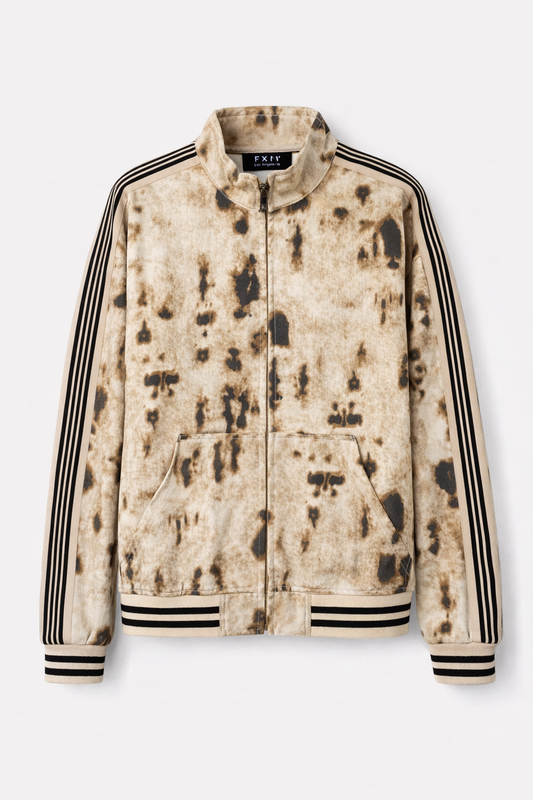 CHEETAH DENIM TRACK JACKET - BEIGE