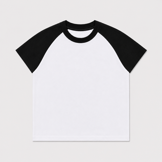 RAGLAN CROP TEE - WHITE BLACK SLEEVE