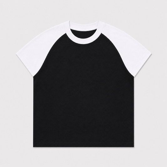 RAGLAN CROP TEE - BLACK WHITE SLEEVE