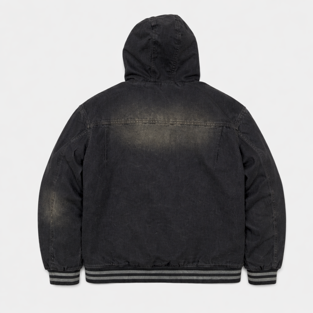 DIRTY DENIM QUILTED JACKET - BLACK