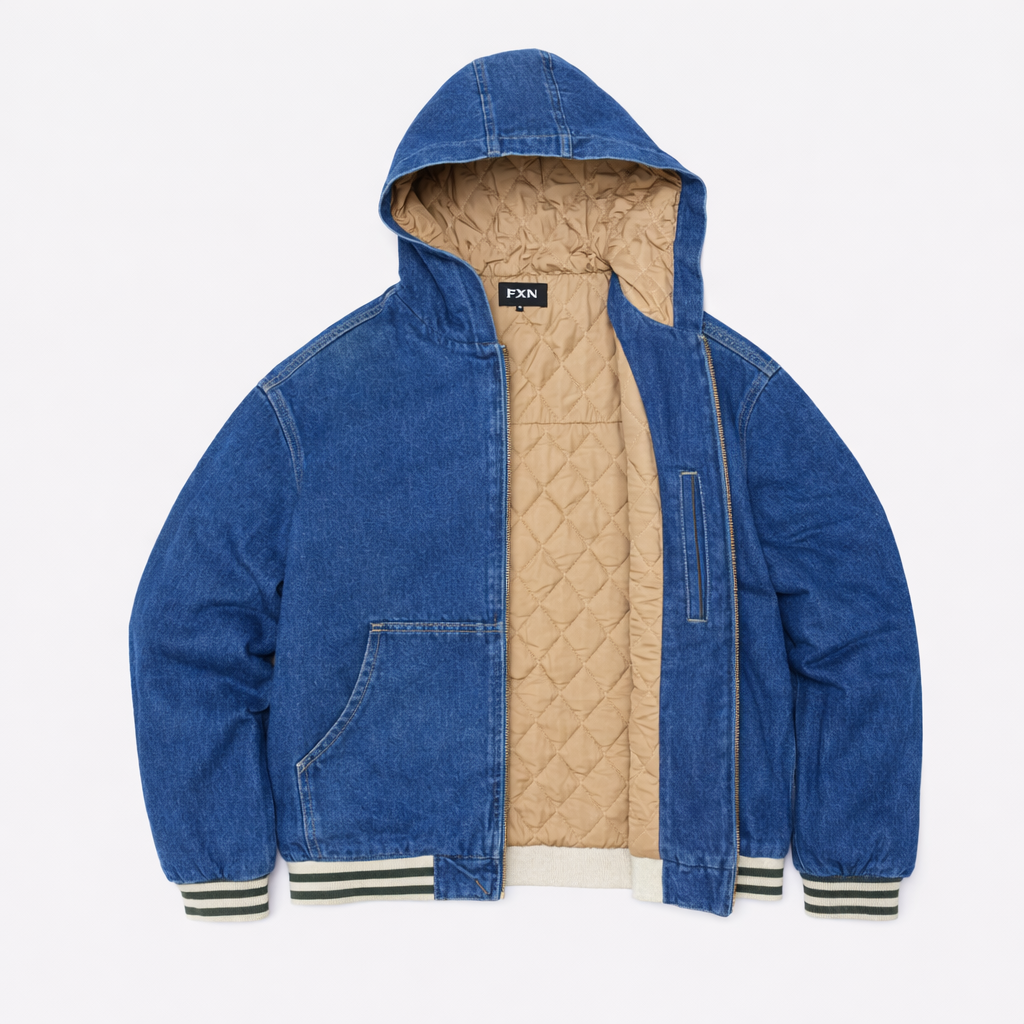 DIRTY DENIM QUILTED JACKET - BLUE