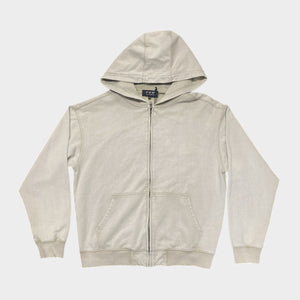 VINTAGE WASH ZIP HOODIE - BEIGE