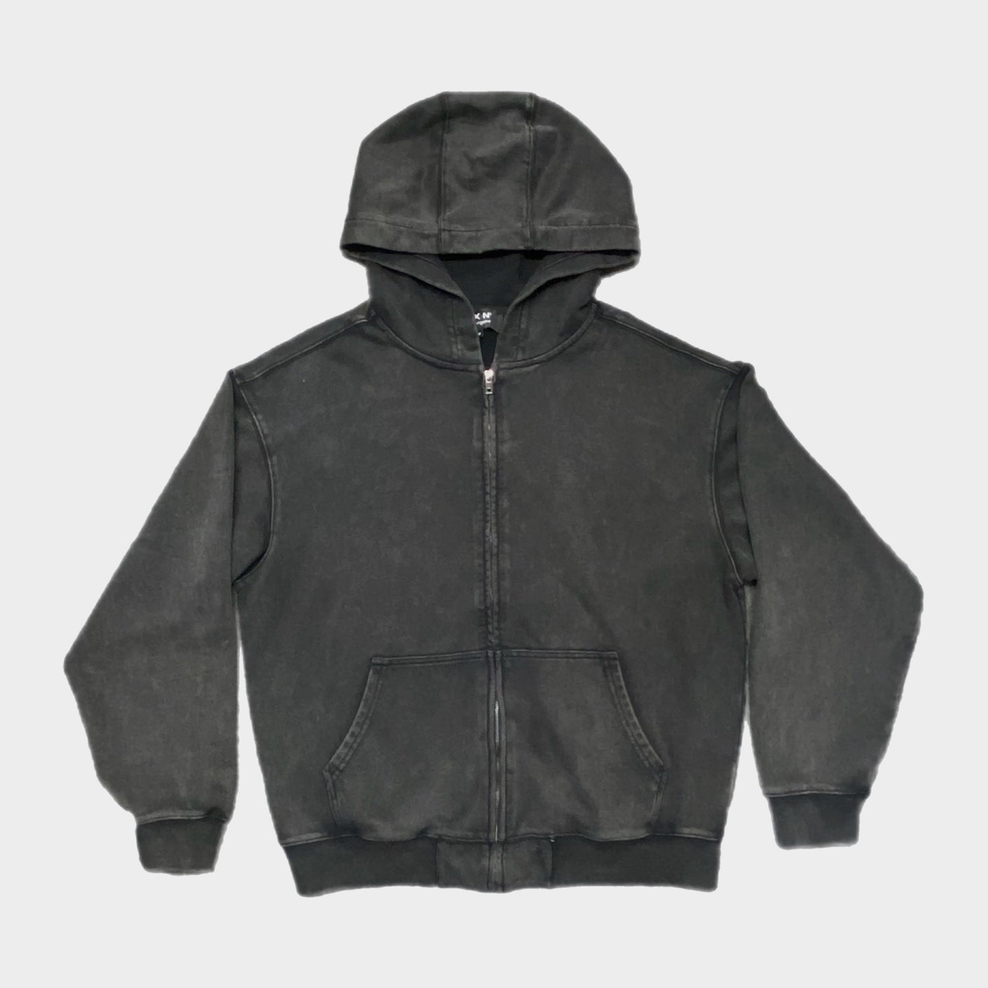 VINTAGE WASH ZIP HOODIE - BLACK
