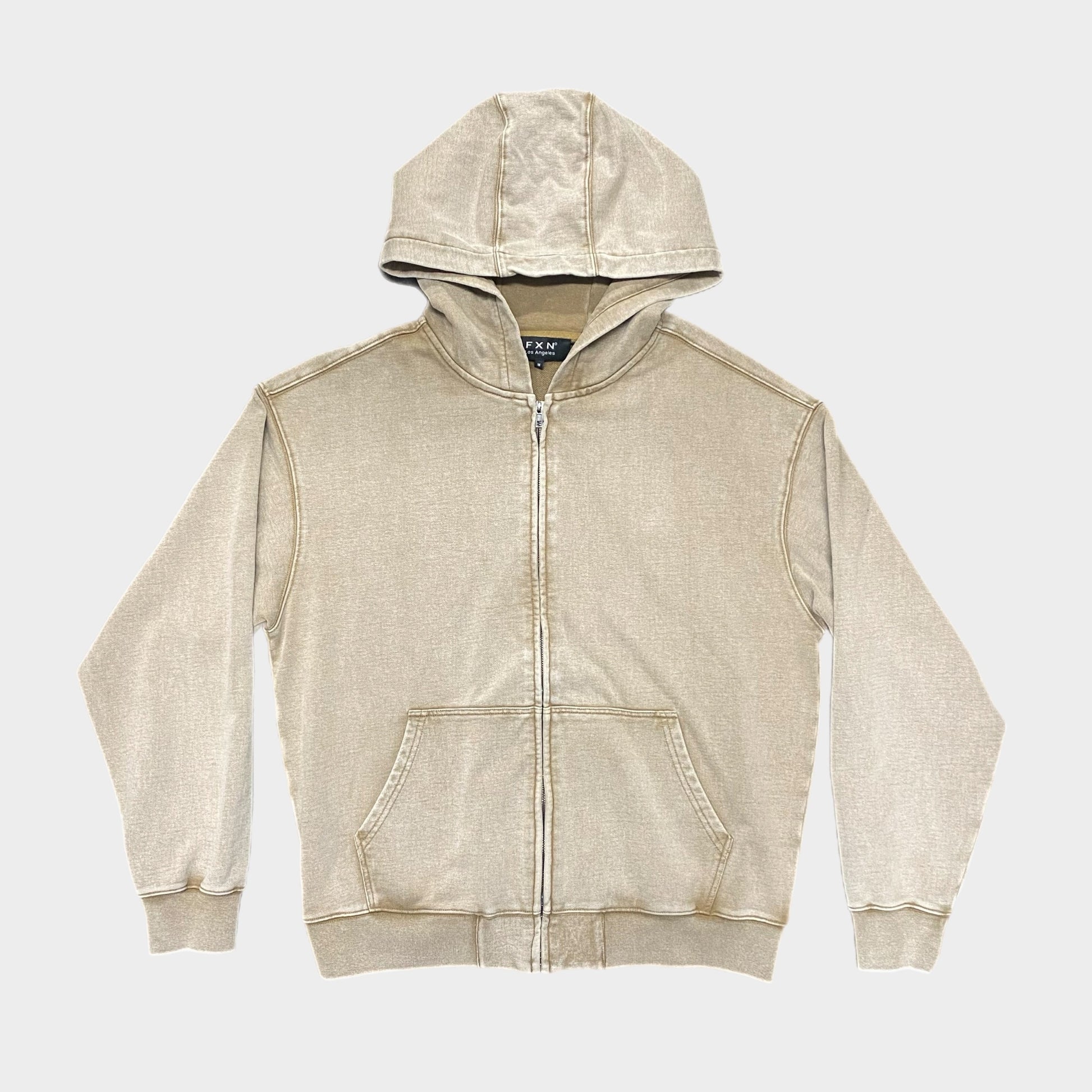VINTAGE WASH ZIP HOODIE TAN – FXN menswear - Main Image