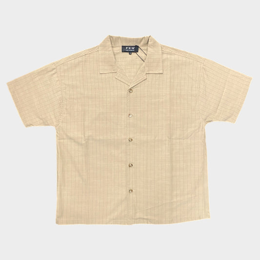 STRIPED BOWLING SHIRT - TAN