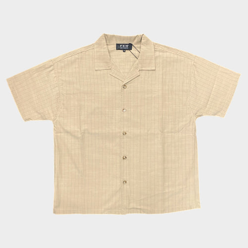 STRIPED BOWLING SHIRT - TAN