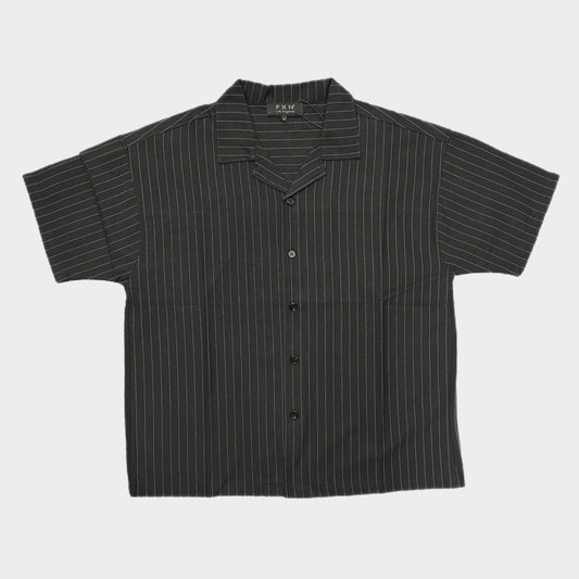 STRIPED BOWLING SHIRT - BLACK