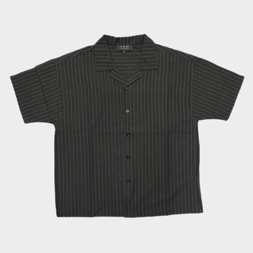 STRIPED BOWLING SHIRT - BLACK