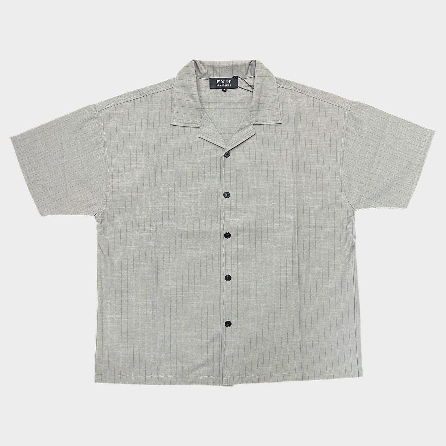 STRIPED BOWLING SHIRT - GREY