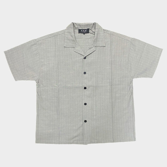 STRIPED BOWLING SHIRT - GREY