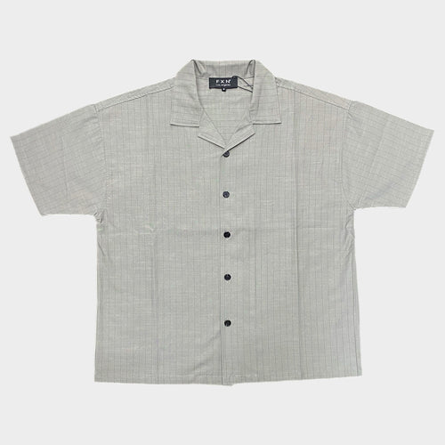 STRIPED BOWLING SHIRT - GREY