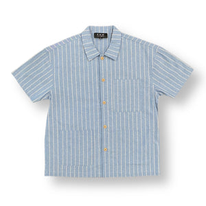 PINSTRIPE SHORT SLEEVE CHORE COAT - BLUE