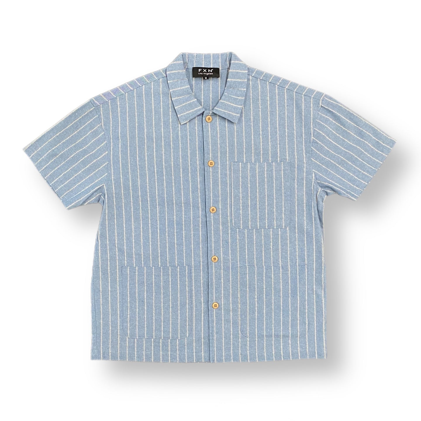 PINSTRIPE SHORT SLEEVE CHORE COAT - BLUE