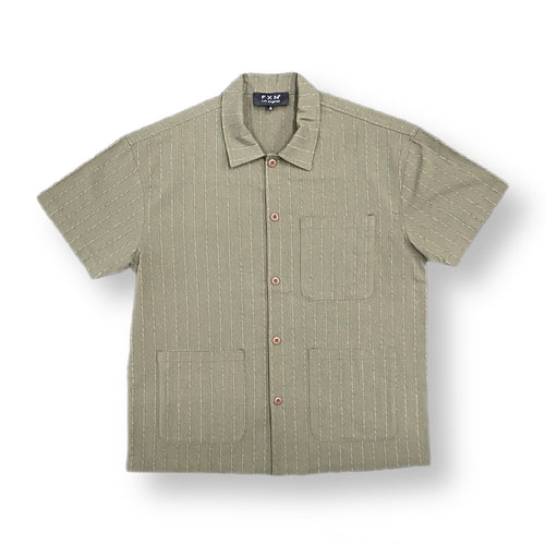 PINSTRIPE SHORT SLEEVE CHORE COAT - OLIVE