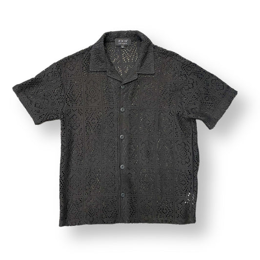 LACE SHORT SLEEVE SHIRT - BLACK