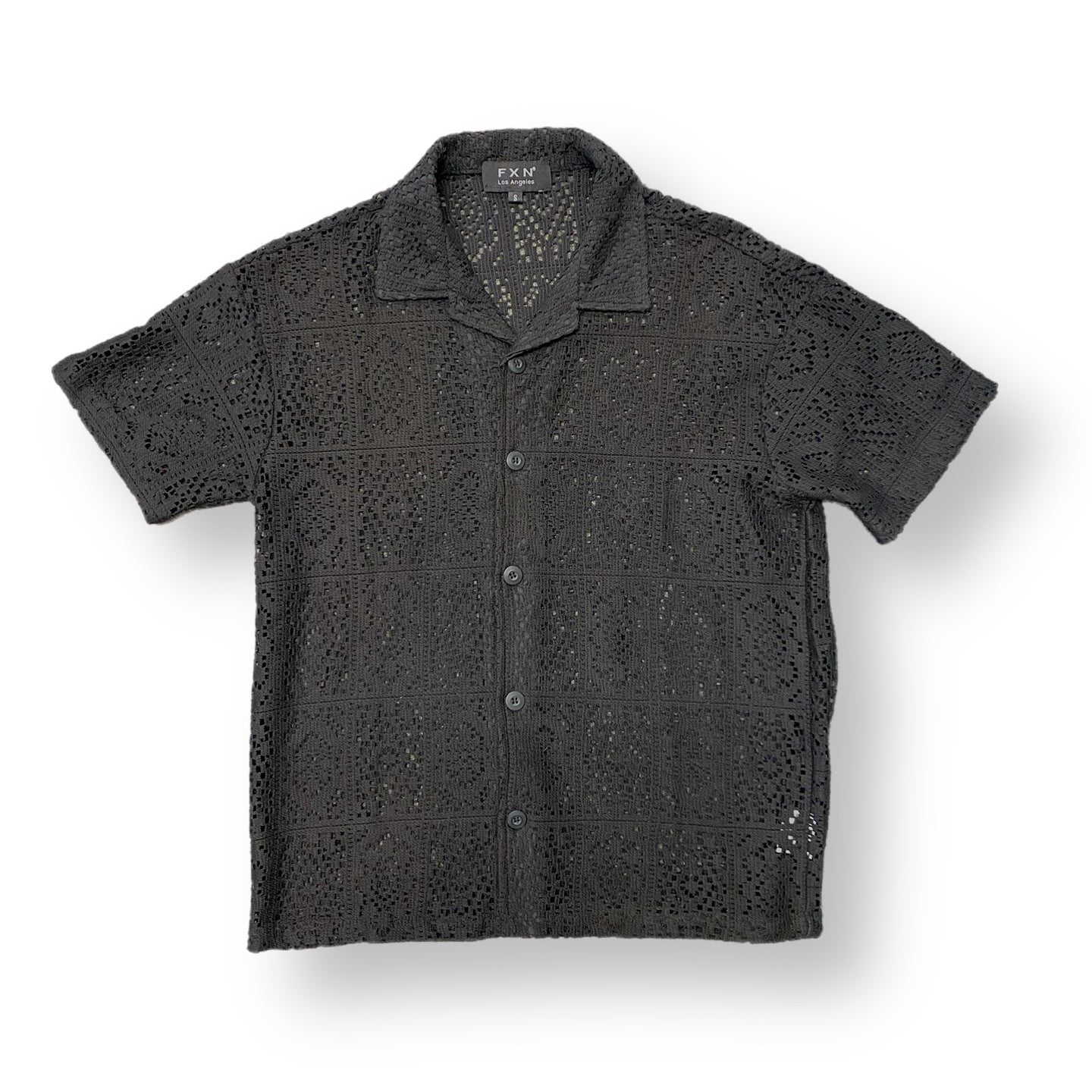 LACE SHORT SLEEVE SHIRT - BLACK