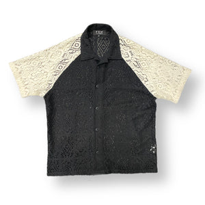 LACE SHORT SLEEVE SHIRT - BLACK/IVORY