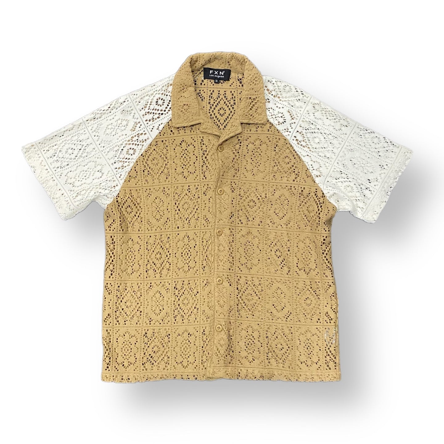 LACE SHORT SLEEVE SHIRT - BROWN/IVORY