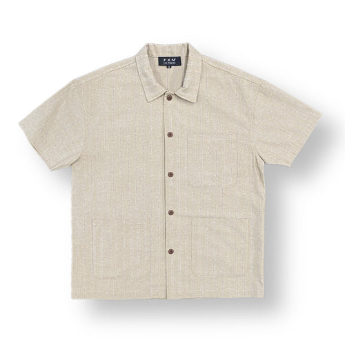 PINSTRIPE SHORT SLEEVE CHORE COAT - TAN